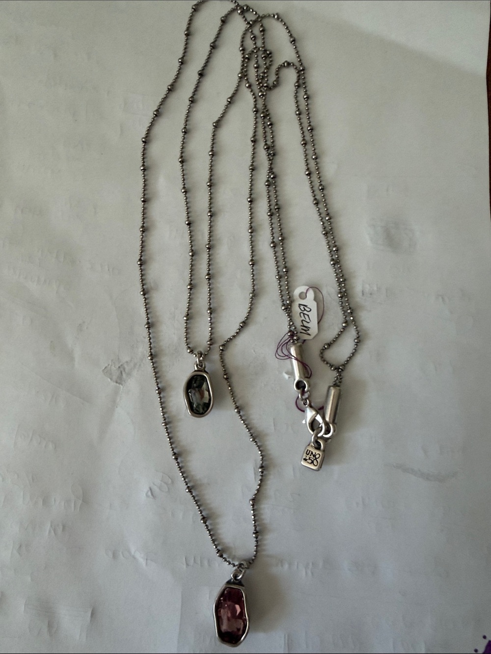 Uno de 50 Silver Layered Necklace with Pink Gemstone and smoky quartz Pendant